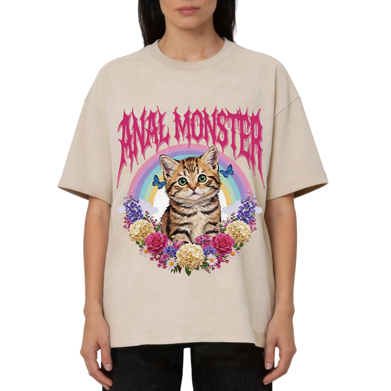 Modecanvas Anal Monster Cat DTG Printing Washed T-Shirt