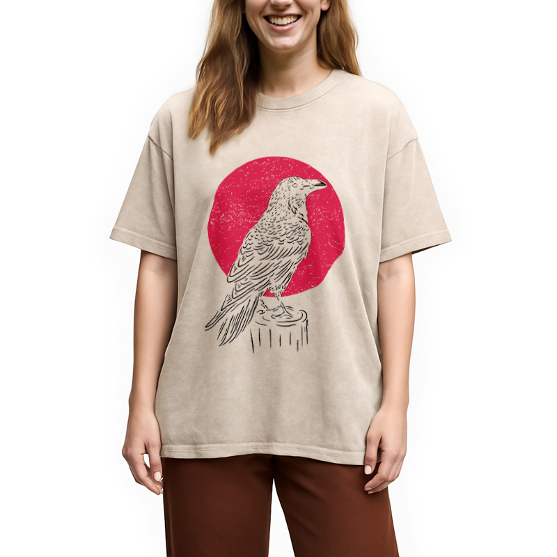 Modecanvas Viking Raven Crow Witchcraft Occult Pagan Washed T-Shirt