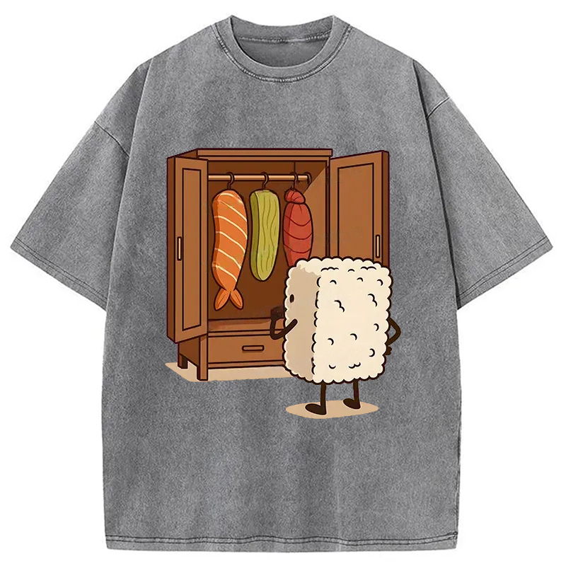 Modecanvas Sushi Pick Out Clothes Washed T-Shirt