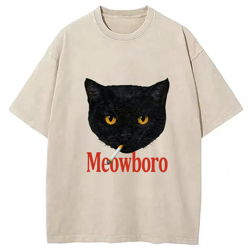 Modecanvas Smoking Black Cat Vintage Washed T-Shirt-modecanvas