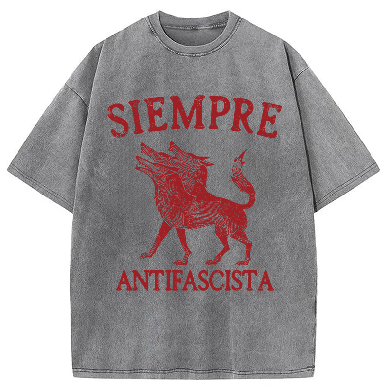 Modecanvas Siempre Antifascista Anti Fascism DTG Printing Washed T-Shirt