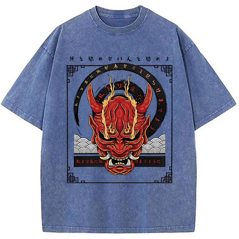 Modecanvas Oni Mask Japanese DTG Printing Washed T-Shirt