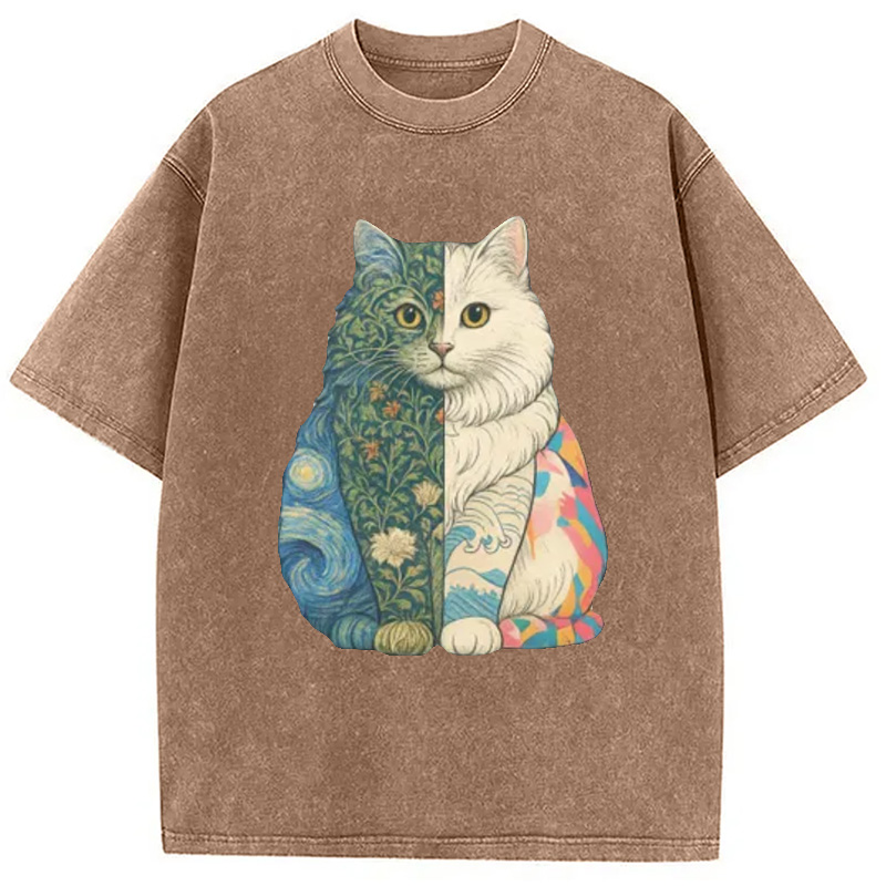 Modecanvas Van Gogh Art Cat Washed T-Shirt