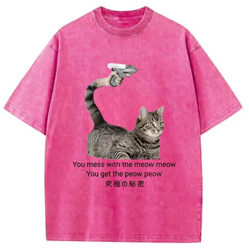 Modecanvas Cat's Secret Weapon Washed T-Shirt-modecanvas