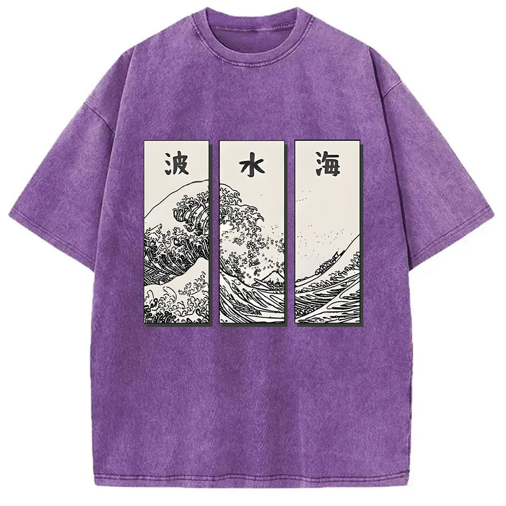 Modecanvas Japanese Art Wave Washed T-Shirt-modecanvas