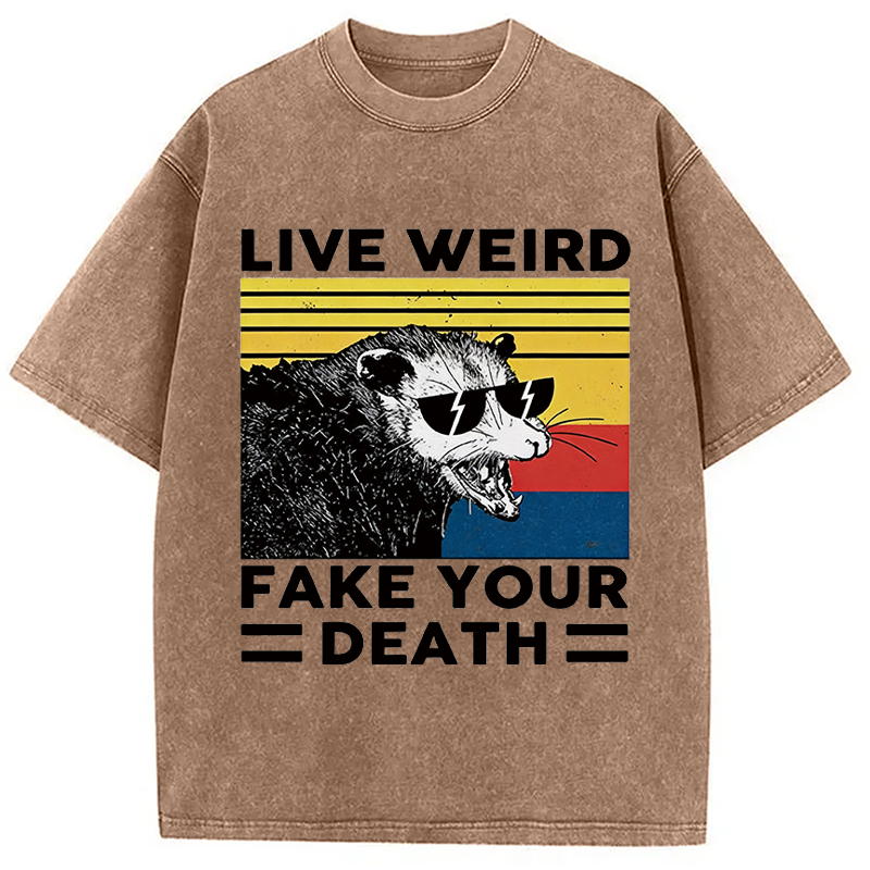 Modecanvas Live Weird Fake Your Death Possum DTG Printing Washed T-Shirt-modecanvas