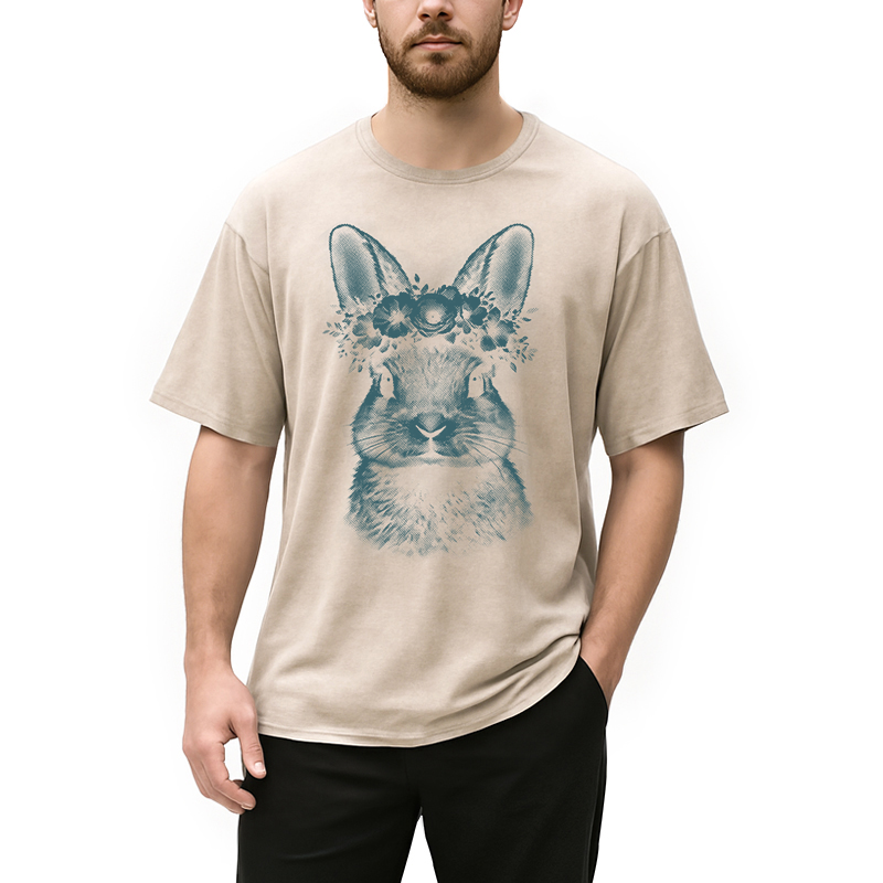 Modecanvas Floral Bunny Easter DTG Printing Washed T-Shirt