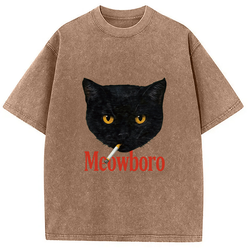 Modecanvas Smoking Black Cat Vintage Washed T-Shirt-modecanvas