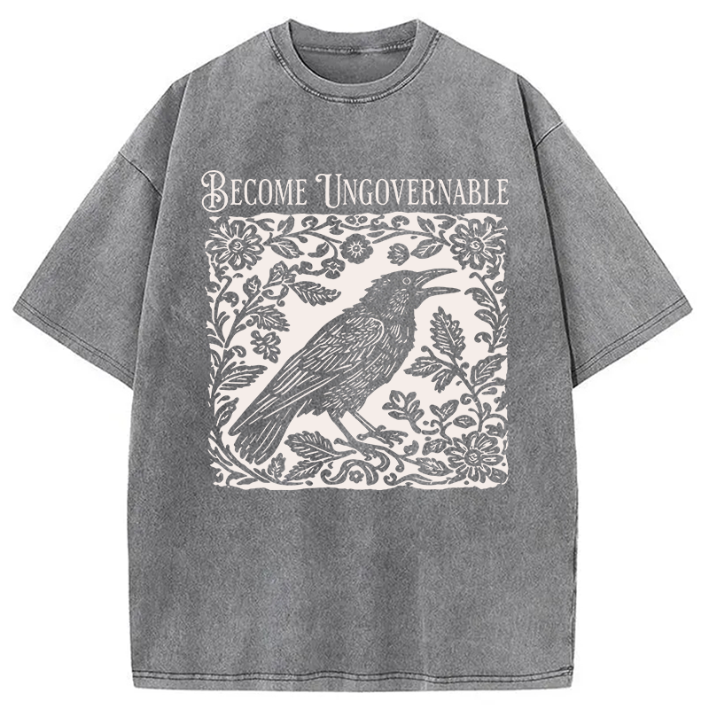 Modecanvas Become Ungovernable Bird DTG Printing Washed T-Shirt