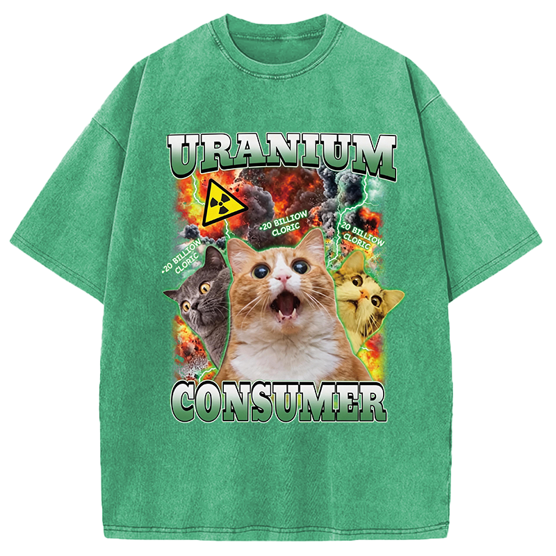 Modecanvas Uranium Consumer Funny Cat Dank Memes DTG Printing Washed T-Shirt