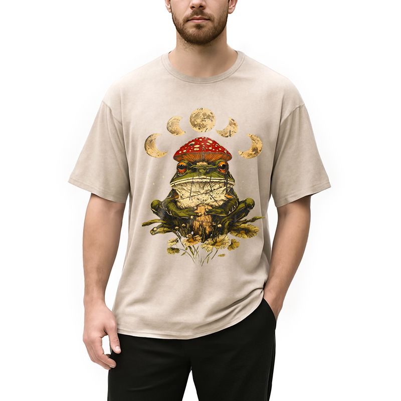 Modecanvas Weird Frog Mushrooms 90s Vintage Washed T-Shirt