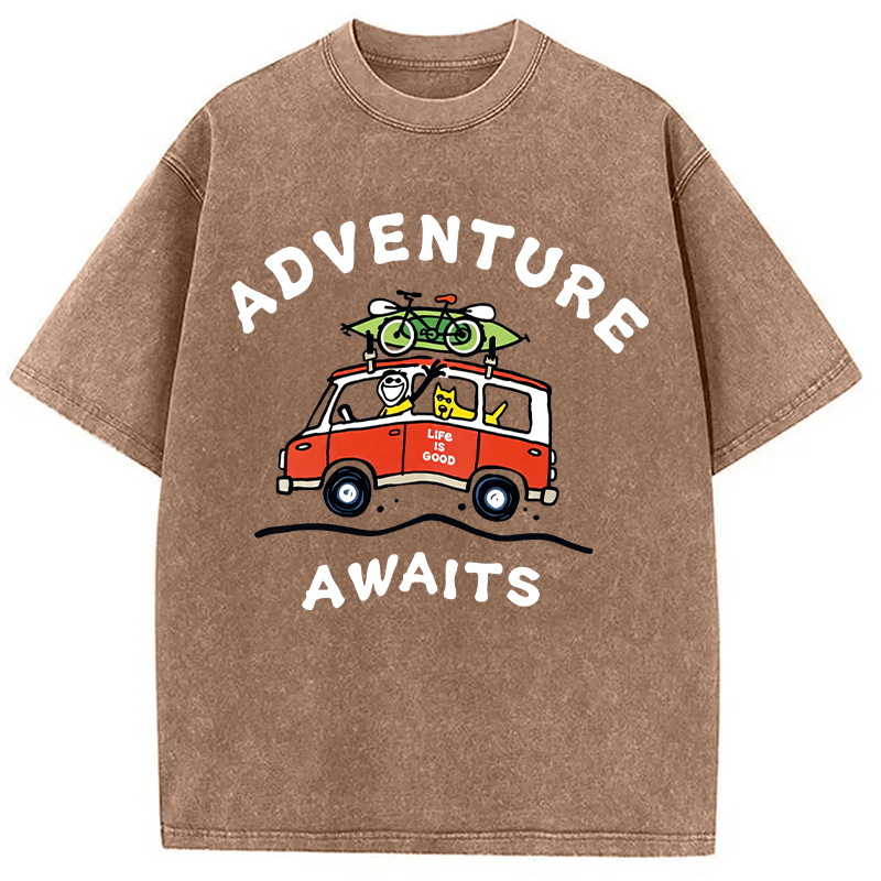 Modecanvas Life Is Good Adventure Awaits DTG Printing Washed T-Shirt