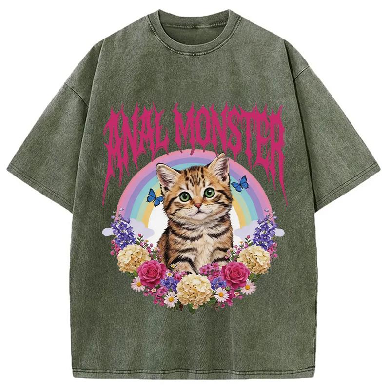 Modecanvas Anal Monster Cat DTG Printing Washed T-Shirt