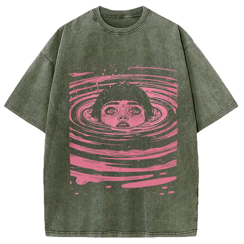 Modecanvas Drowning Girl Spiral DTG Printing Washed T-Shirt