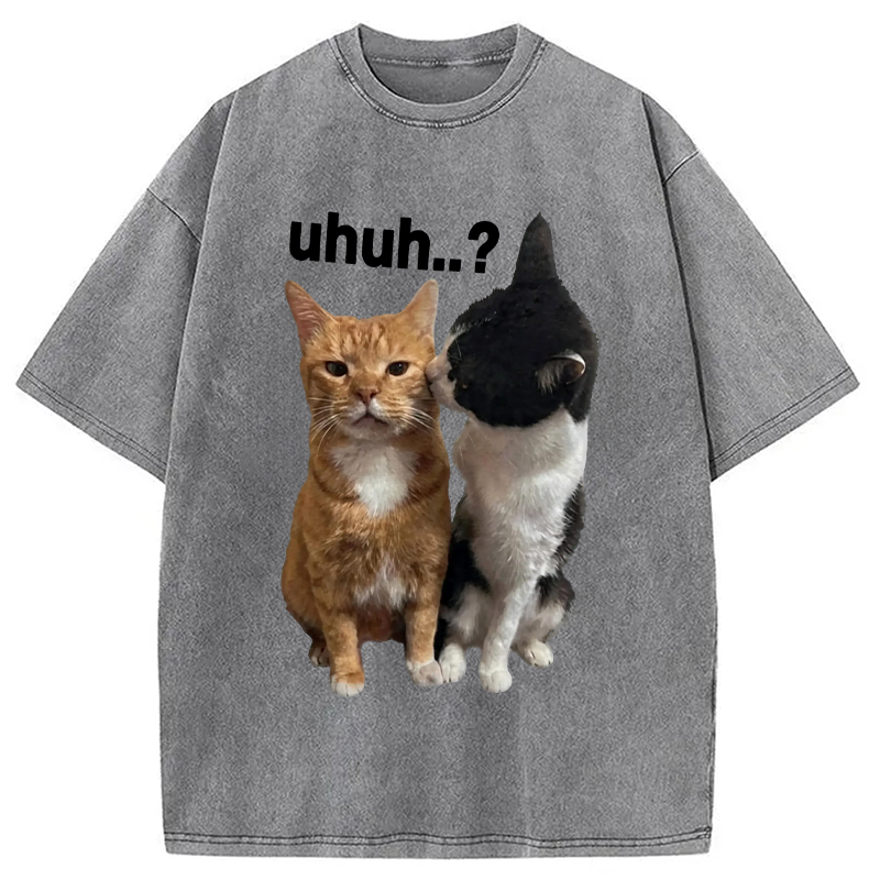 Modecanvas Uhuh..? Cat Meme DTG Printing Washed T-Shirt