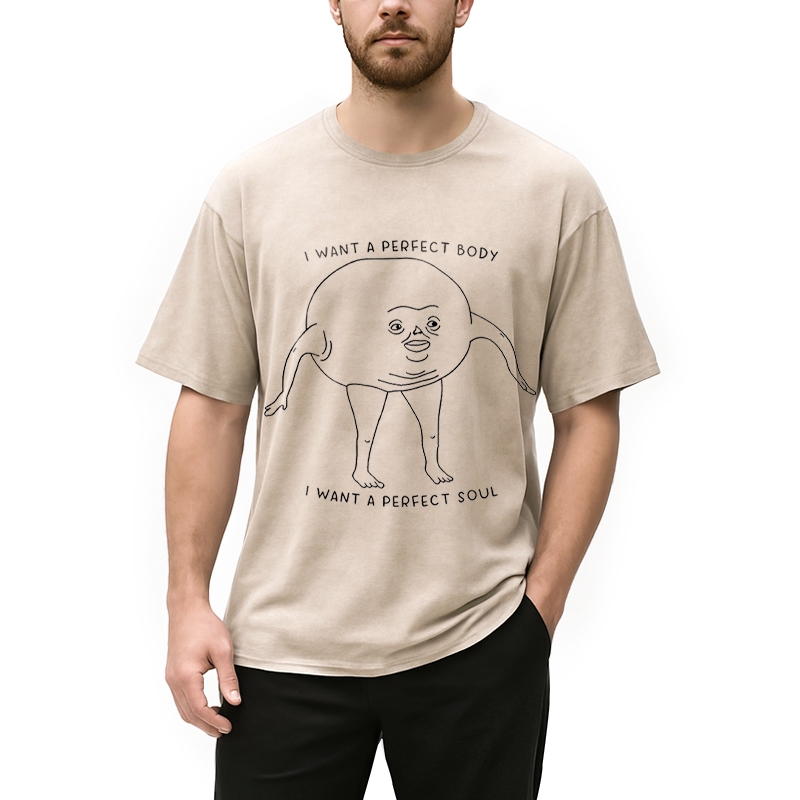 Modecanvas I Want a Perfect Body DTG Printing Washed T-Shirt