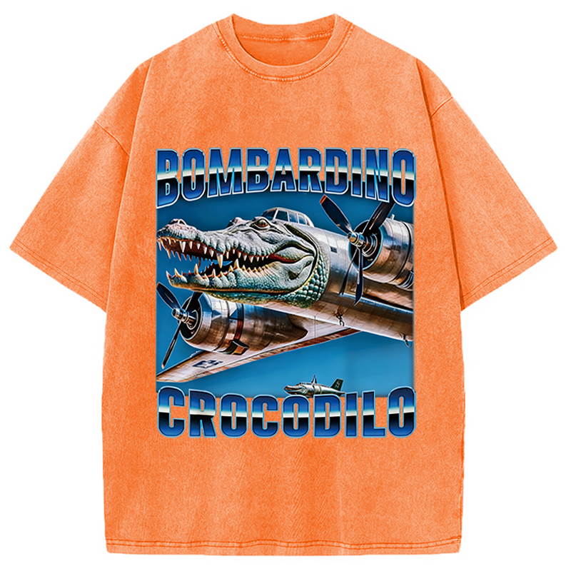 Modecanvas Bombardino Crocodilo Italian Brainrot Meme DTG Printing Washed T-Shirt