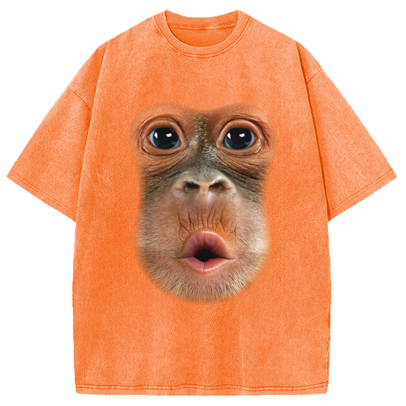 Modecanvas Monkey Stomach Funny Meme Washed T-Shirt