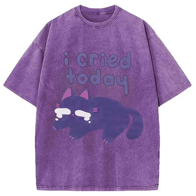 Modecanvas I Cried Today Cat DTG Printing Washed T-Shirt