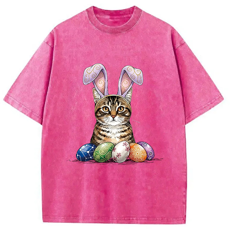 Modecanvas Easter Cat DTG Printing Washed T-Shirt