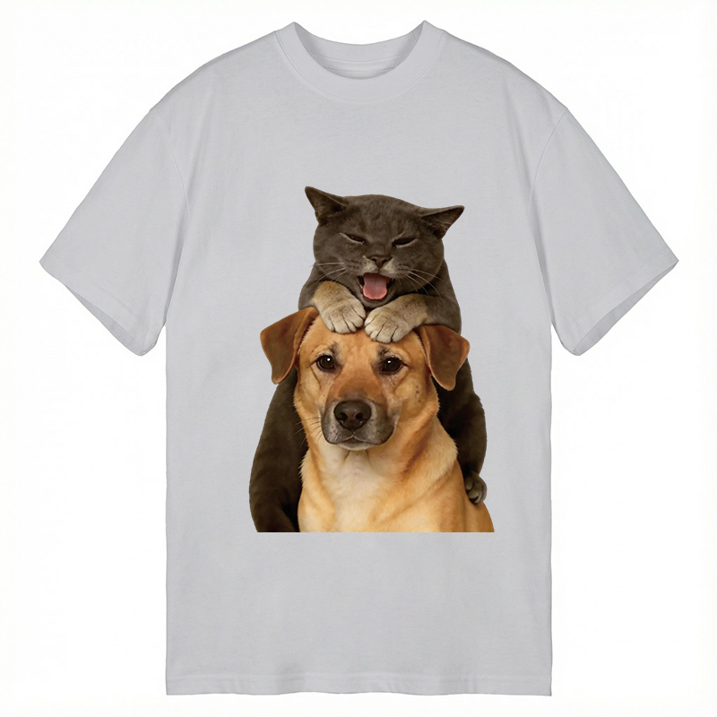 Modecanvas Funny Cute Fighting Dog And Cat DTG Printing Classic T-Shirt-modecanvas