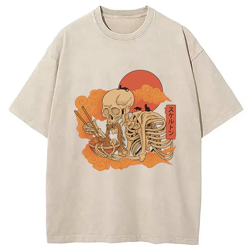 Modecanvas Yokai Ramen and Cats Washed T-Shirt