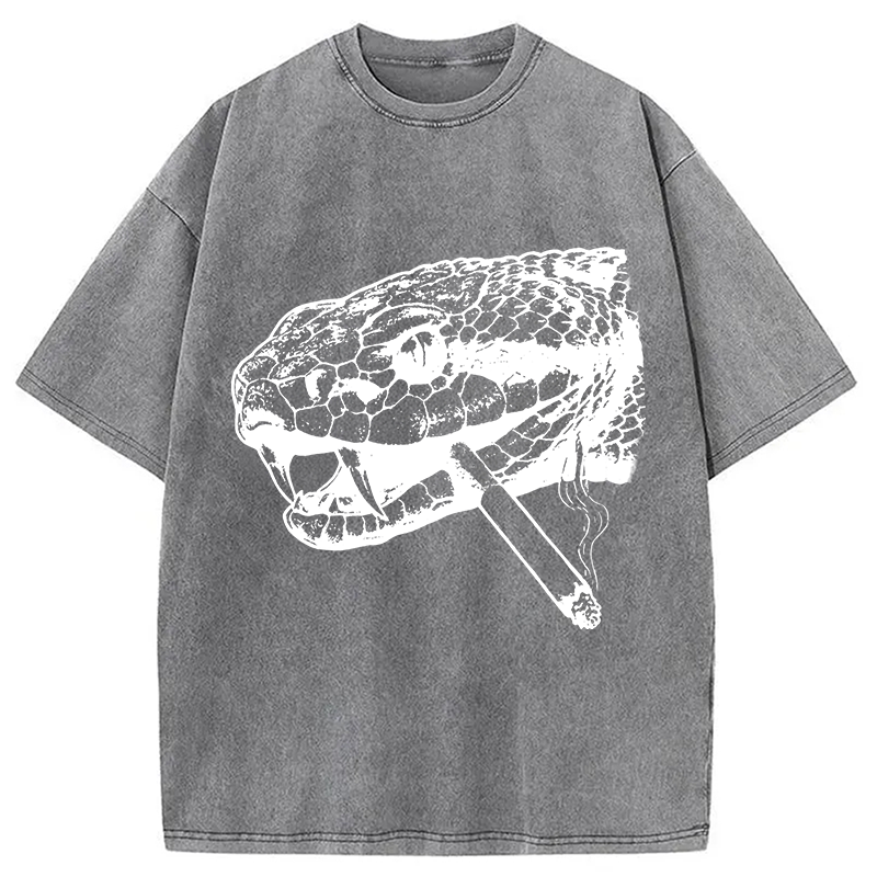 Modecanvas Snake Smoke Vintage DTG Printing Washed T-Shirt