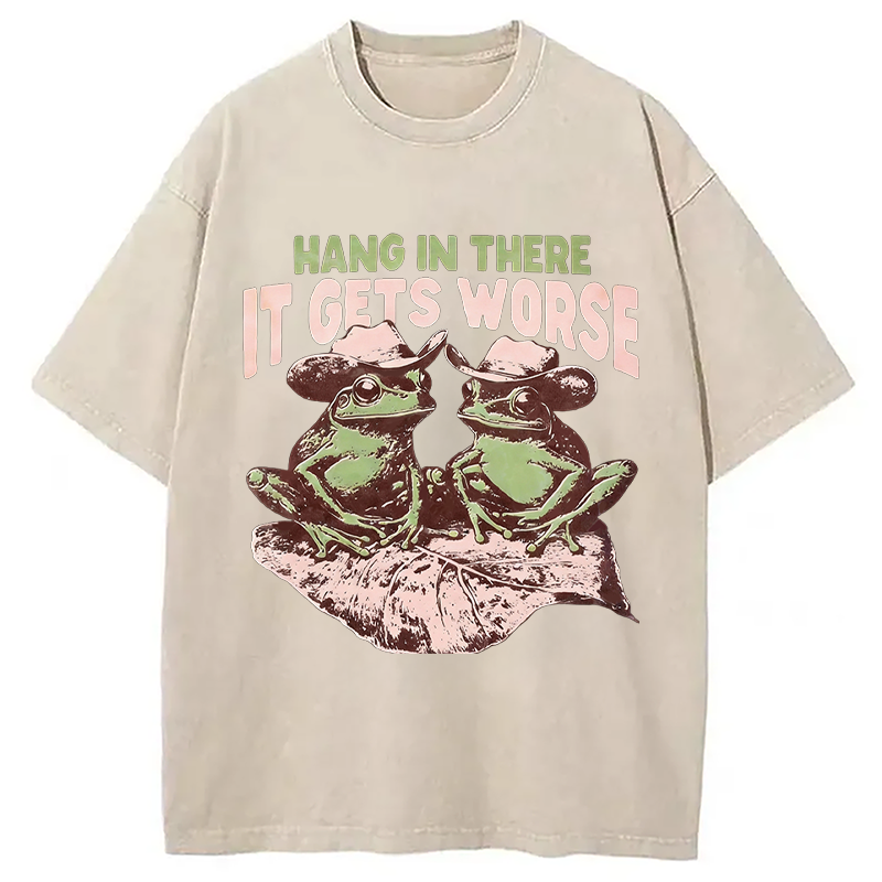 Modecanvas Sarcastic Frog DTG Printing Washed T-Shirt