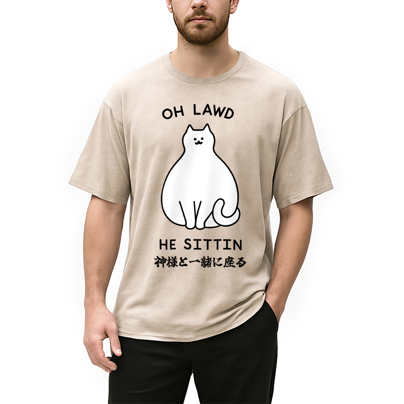 Modecanvas Oh Lawd He Sittin Washed T-Shirt