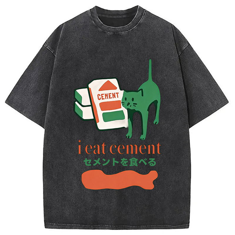 Modecanvas Cement Cat Washed T-Shirt-modecanvas