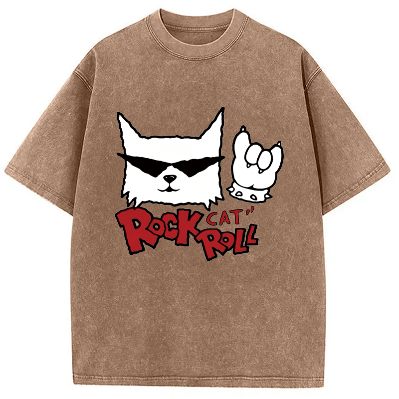 Modecanvas Rock Cat Roll DTG Printing Washed T-Shirt