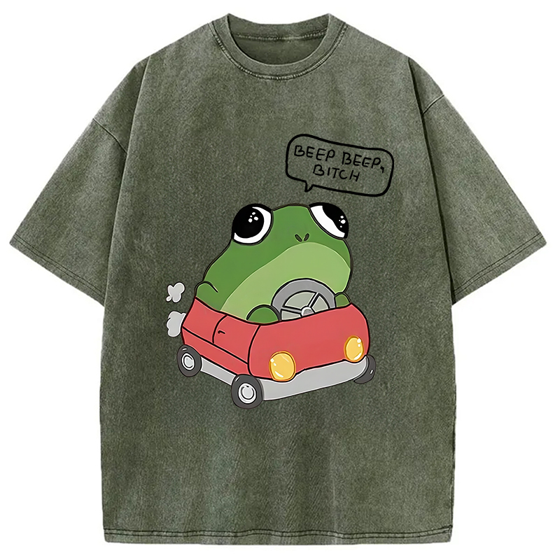 Modecanvas Frog Driving Washed T-Shirt