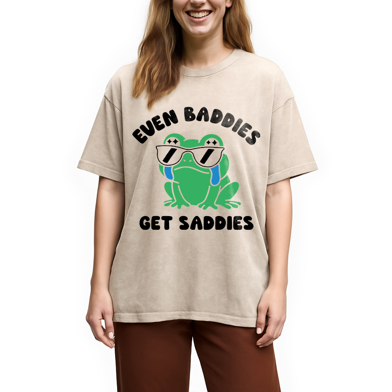 Modecanvas Even Baddies Get Saddies DTG Printing Washed T-Shirt