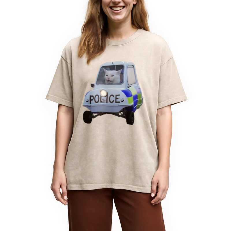 Modecanvas Police Cat Meme Washed T-Shirt