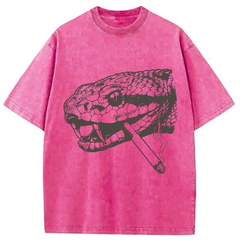 Modecanvas Snake Smoke Vintage DTG Printing Washed T-Shirt
