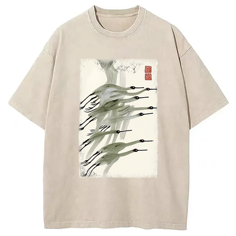 Modecanvas Flock of Cranes in Flight Washed T-Shirt