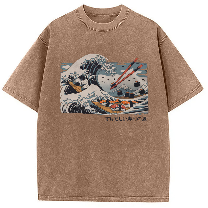 Modecanvas The Great Sushi Wave Washed T-Shirt
