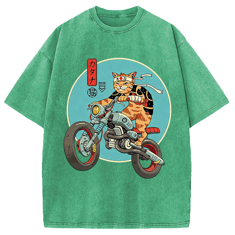 Modecanvas Catana Motorcycle DTG Printing Washed T-Shirt
