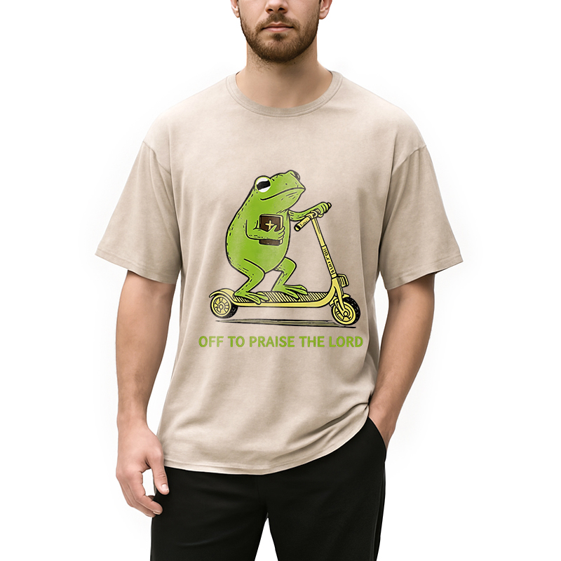Modecanvas Frog Went To Praise God DTG Printing Washed T-Shirt