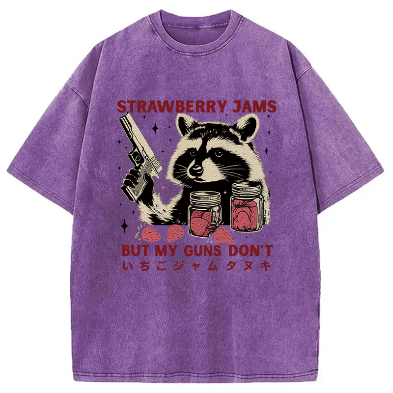 Modecanvas Strawberry Jams  Funny Raccoon Washed T-Shirt-modecanvas