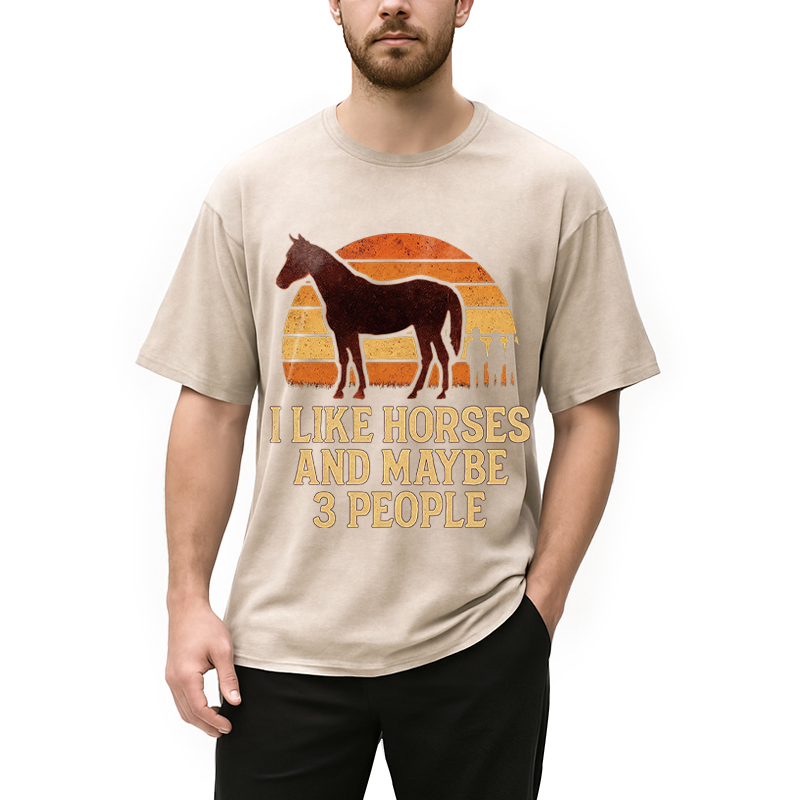 Modecanvas I Like Horse And Maybe 3 People DTG Printing Washed T-Shirt