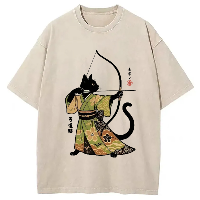 Modecanvas Japan Cat Archery Washed T-Shirt