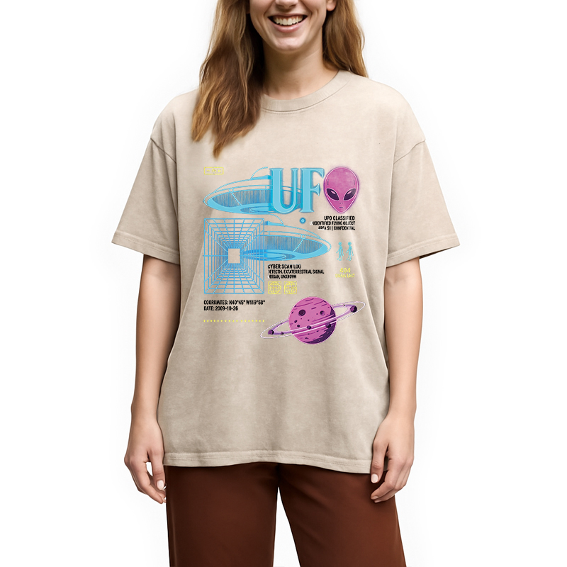 Modecanvas Cosmic Signal Alien Archive DTG Printing Washed T-Shirt