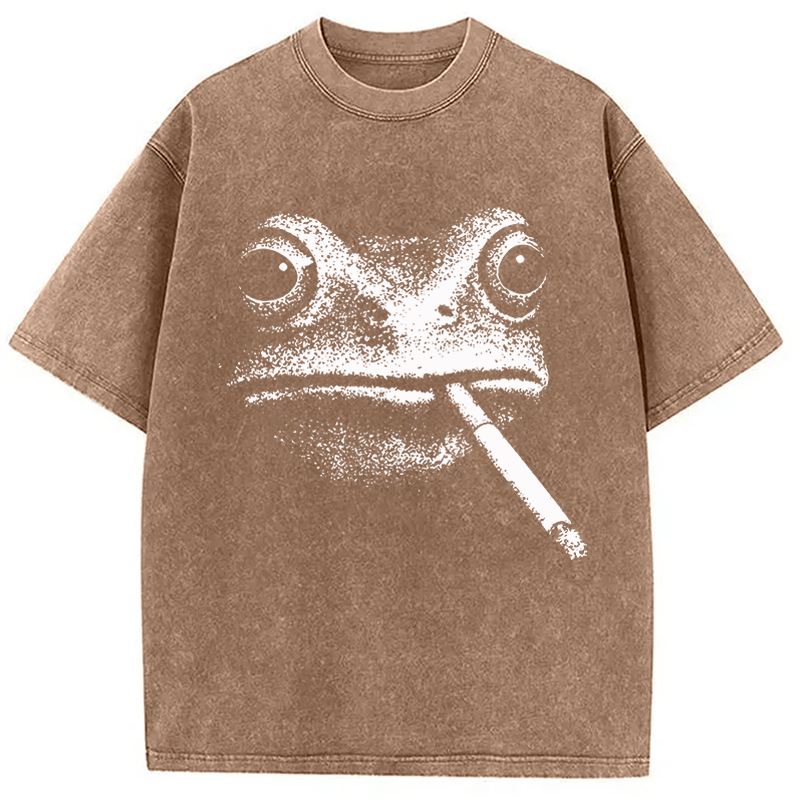Modecanvas Vintage Smoking Frog DTG Printing Washed T-Shirt