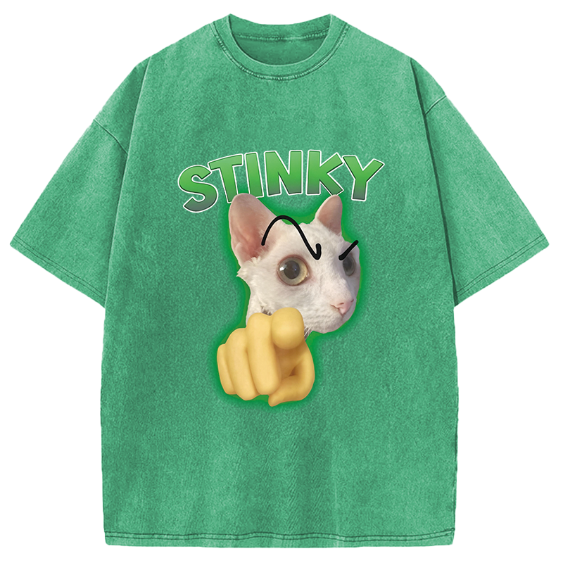 Modecanvas Stinky Funny Cat Meme DTG Printing Washed T-Shirt