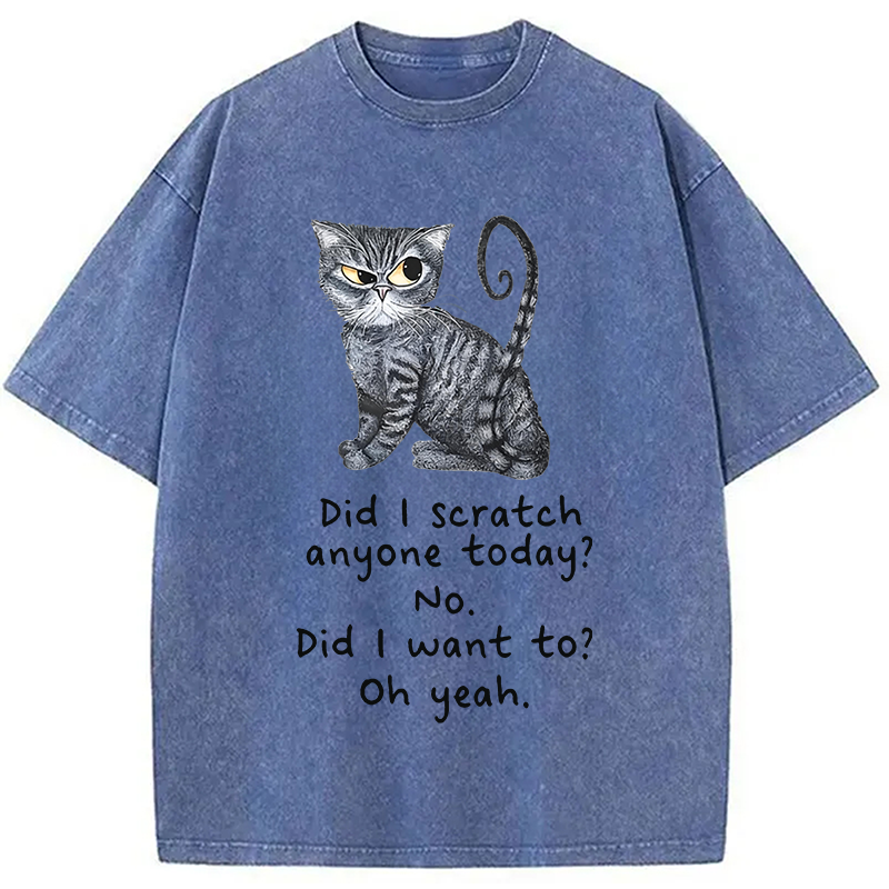 Modecanvas Funny Sarcastic Cat Have I Scratched Anyone Today? DTG Printing Washed T-Shirt