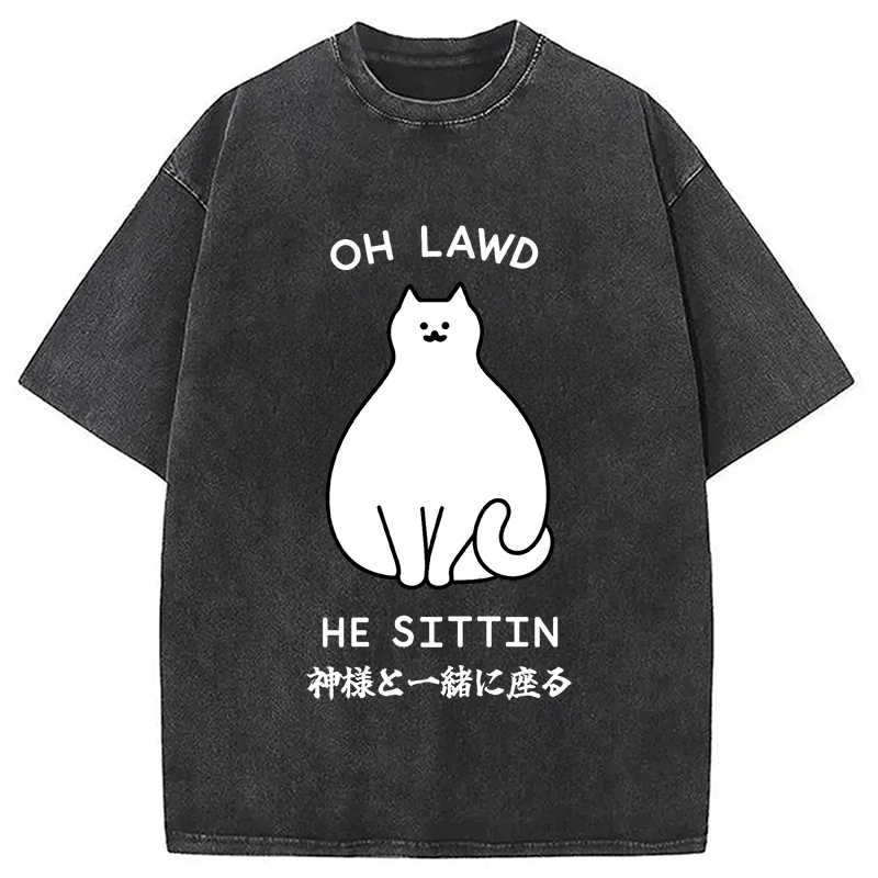 Modecanvas Oh Lawd He Sittin Washed T-Shirt