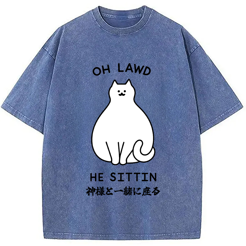 Modecanvas Oh Lawd He Sittin Washed T-Shirt