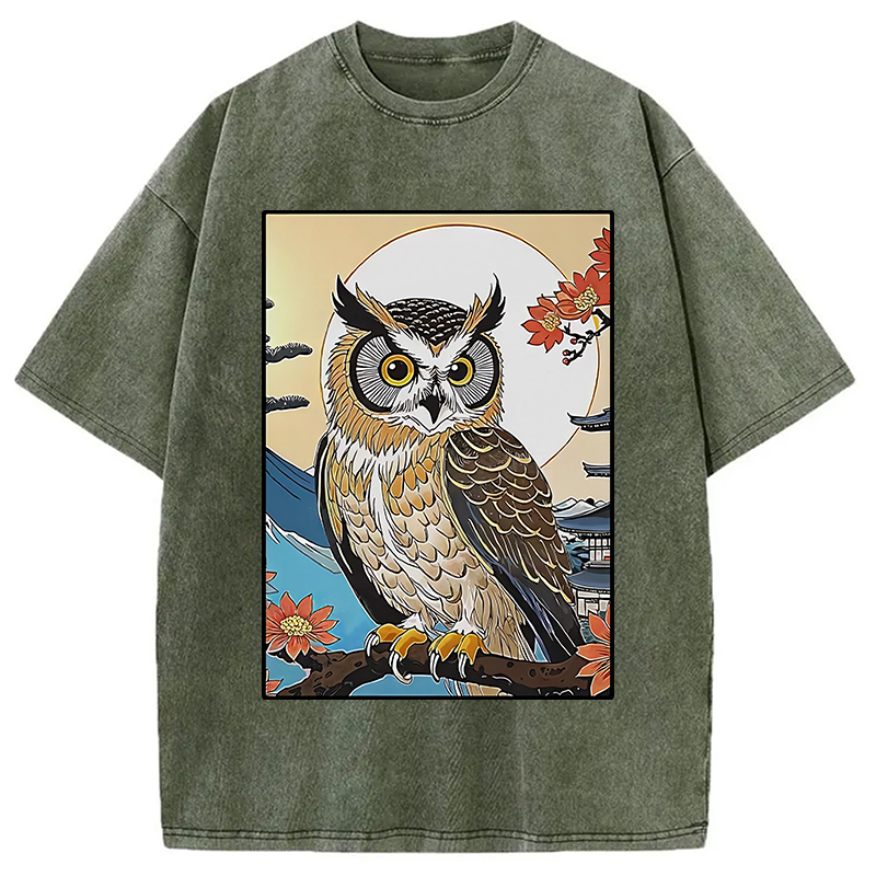 Modecanvas Owl Ukiyo-e Washed T-Shirt