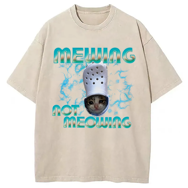 Modecanvas Mewing Not Meowing Cat Ironic DTG Printing Washed T-Shirt